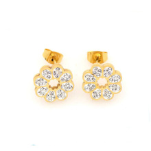 Custom gold stainless steel stud earrings, gold crystal flower stud earrings jewelry